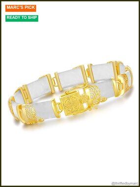 18K Gold Plated Sterling Silver Jade Bangle Bracelet Fortune Fine Jewelry Gift